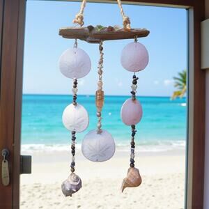 Coastal Wind Chime/Mobile Natural Driftwood, Sea Glass, Sand Dollars Handmade